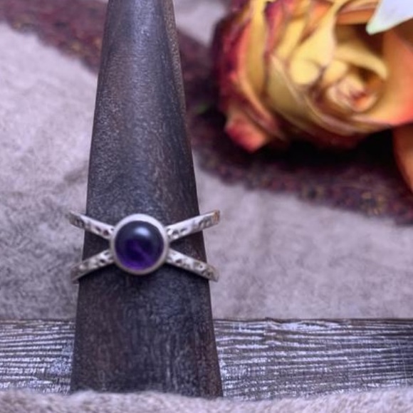 🔮Amethyst Ring, Double Band, 925 silver - Picture 2 of 5